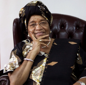 Image description: A portrait-style photo of Ellen Johnson Sirleaf sitting with her chin in her right hand.