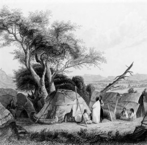 Image description: An artistic depiction of a Ho-Chunk settlement in the 1700s.